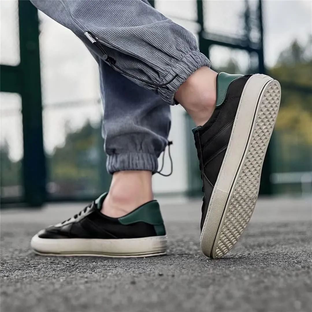Men's Casual Sneakers Comfortable Lightweight Leather Low Top Non-Slip Skate Shoes Lace-up Walking Shoes