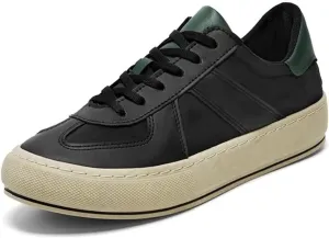 Men's Casual Sneakers Comfortable Lightweight Leather Low Top Non-Slip Skate Shoes Lace-up Walking Shoes