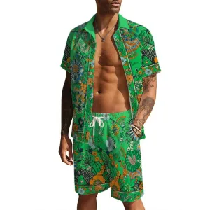 Men's Casual Waffle Print Shirt Resort Set 66753226YM