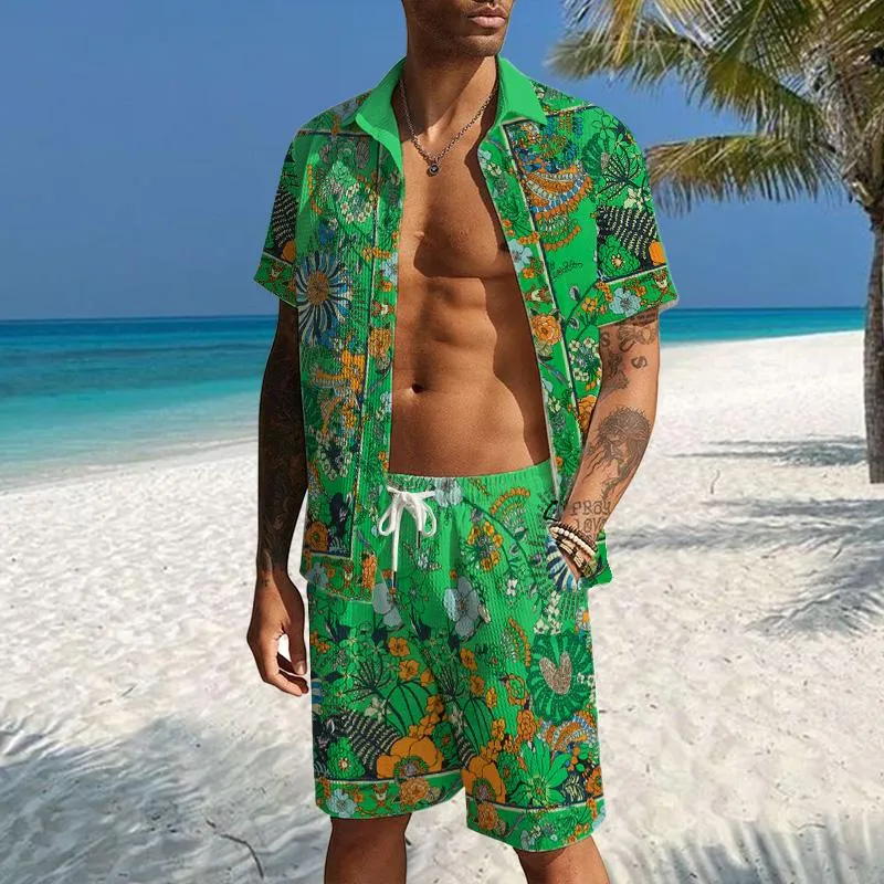 Men's Casual Waffle Print Shirt Resort Set 66753226YM