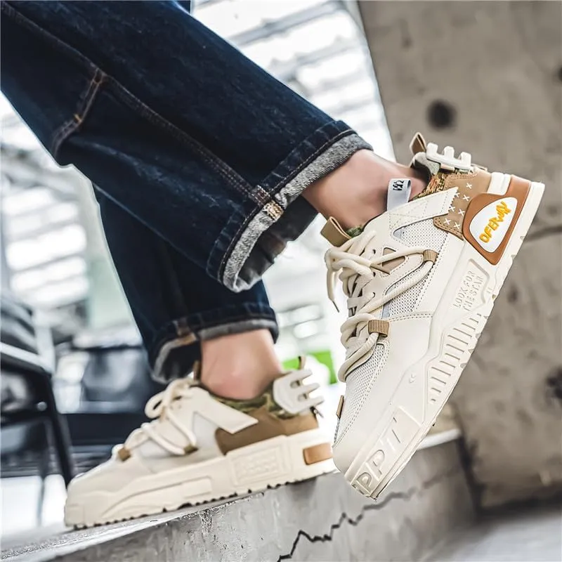 Men's Lace Up Sneakers Comfy Trendy Platform Shoes for Outdoor Walking Jogging Camping, All Seasons