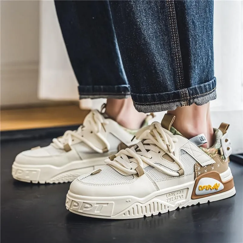 Men's Lace Up Sneakers Comfy Trendy Platform Shoes for Outdoor Walking Jogging Camping, All Seasons