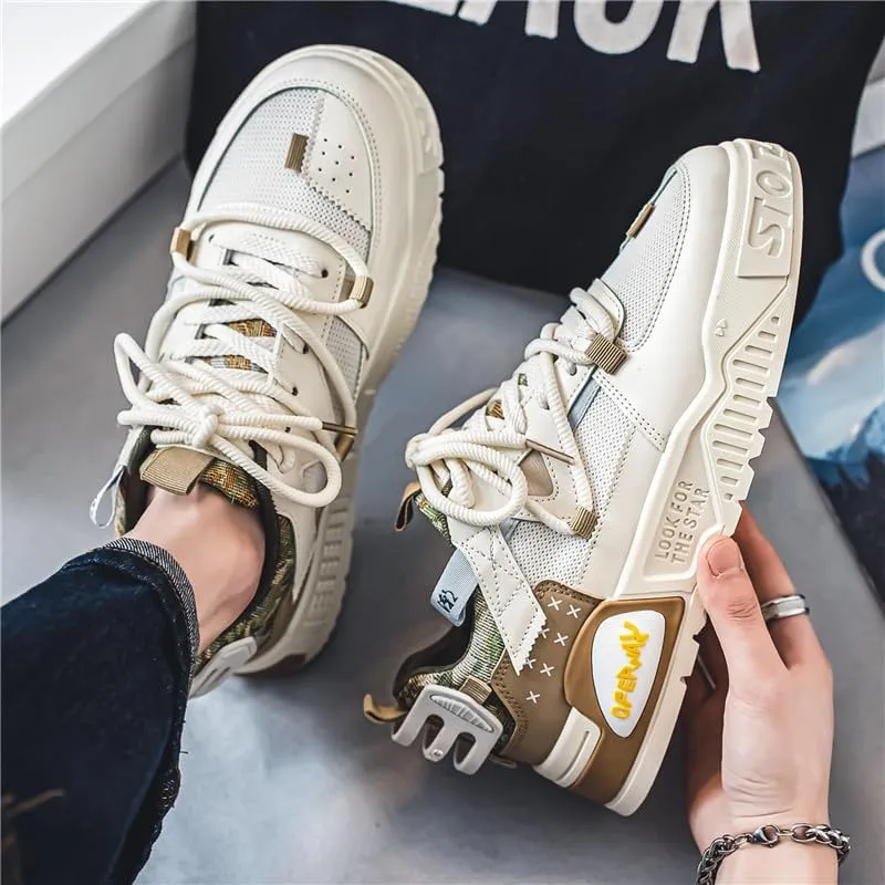Men's Lace Up Sneakers Comfy Trendy Platform Shoes for Outdoor Walking Jogging Camping, All Seasons