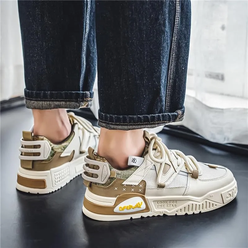 Men's Lace Up Sneakers Comfy Trendy Platform Shoes for Outdoor Walking Jogging Camping, All Seasons