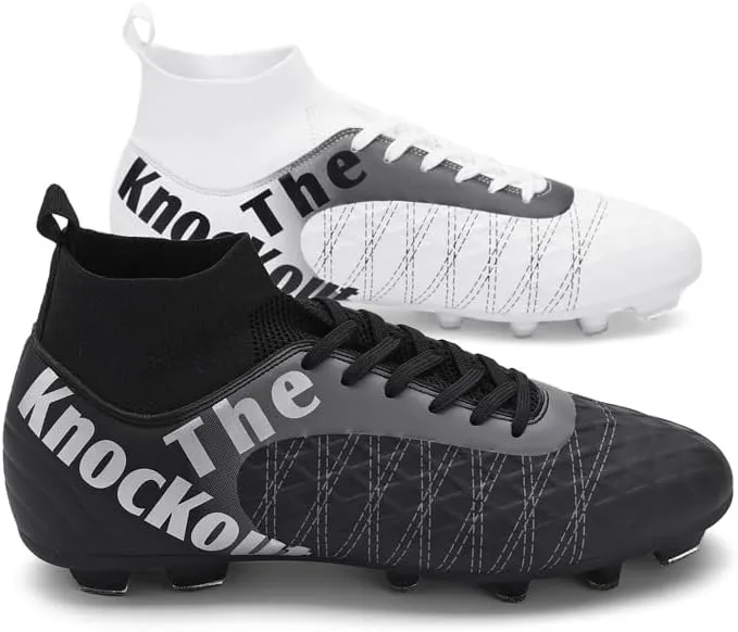Men's Soccer Cleats with Non-Slip Spikes High-Tops Ankle-Cuff Indoor Outdoor Firm Ground Turf Athletic Baseball Football Shoes