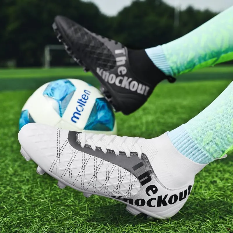 Men's Soccer Cleats with Non-Slip Spikes High-Tops Ankle-Cuff Indoor Outdoor Firm Ground Turf Athletic Baseball Football Shoes