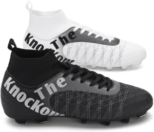 Men's Soccer Cleats with Non-Slip Spikes High-Tops Ankle-Cuff Indoor Outdoor Firm Ground Turf Athletic Baseball Football Shoes