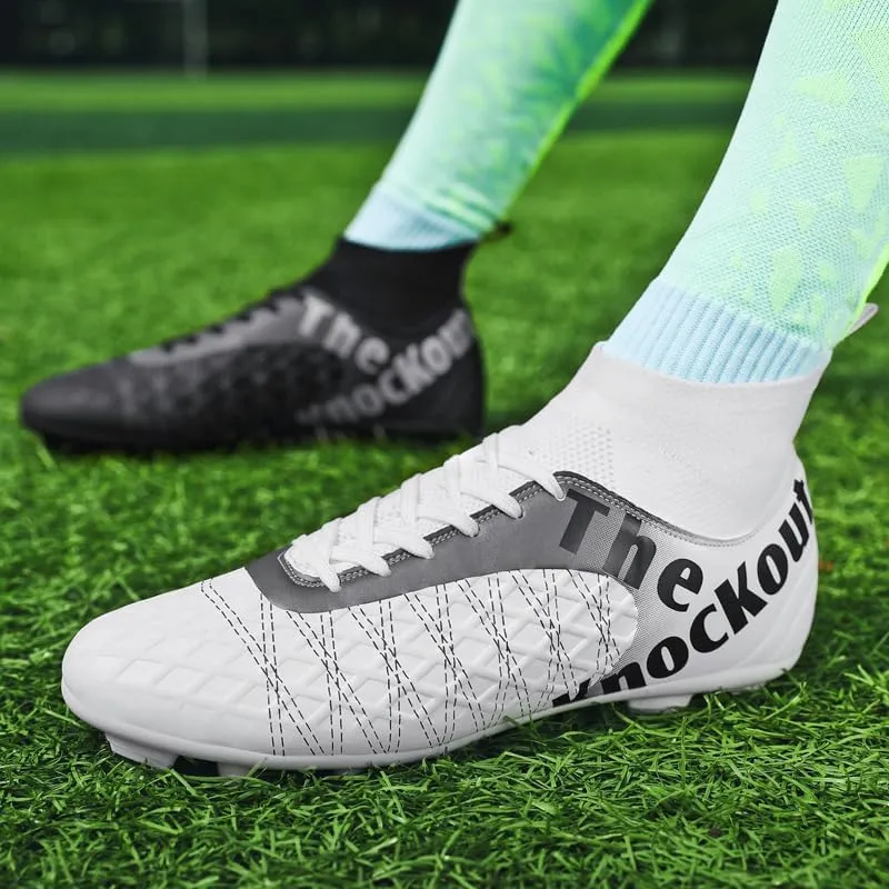 Men's Soccer Cleats with Non-Slip Spikes High-Tops Ankle-Cuff Indoor Outdoor Firm Ground Turf Athletic Baseball Football Shoes