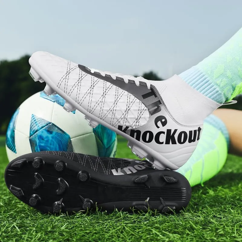 Men's Soccer Cleats with Non-Slip Spikes High-Tops Ankle-Cuff Indoor Outdoor Firm Ground Turf Athletic Baseball Football Shoes