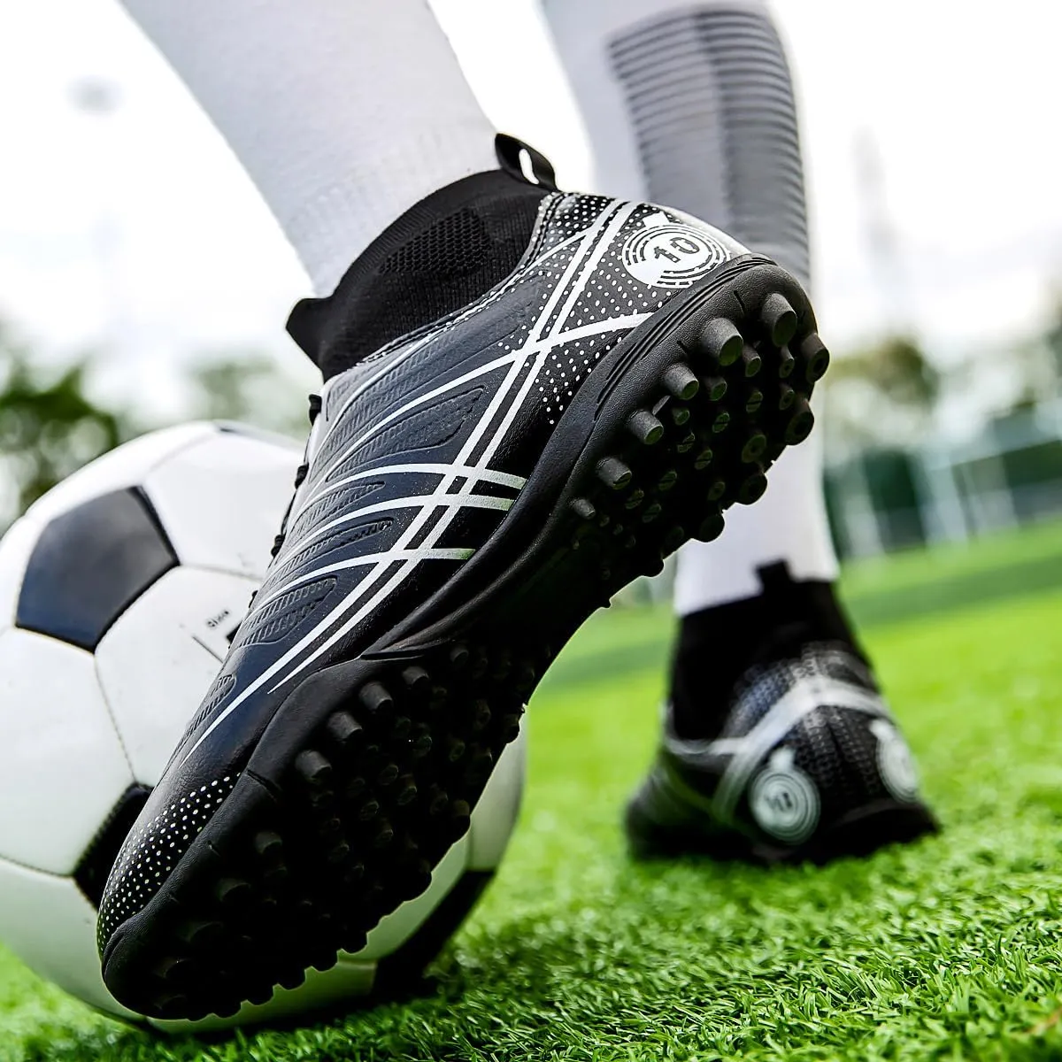Mens Soccer Shoes Cleats Football Boots Professional Training Outdoor Indoor Sneaker High-Top Spike Breathable Athletic
