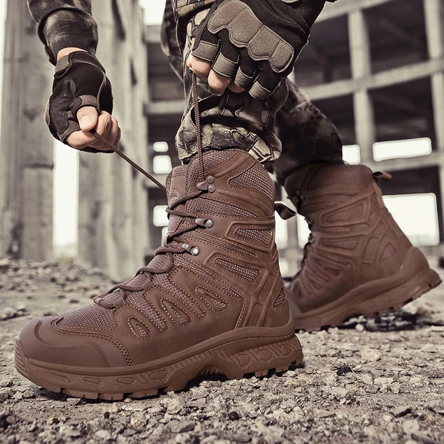 Men's Waterproof Anti Slip Wear-Resistant Tactical Hiking Boots Military Work Boots Combat Boots Outdoor Hiking Breathable Military Shoes