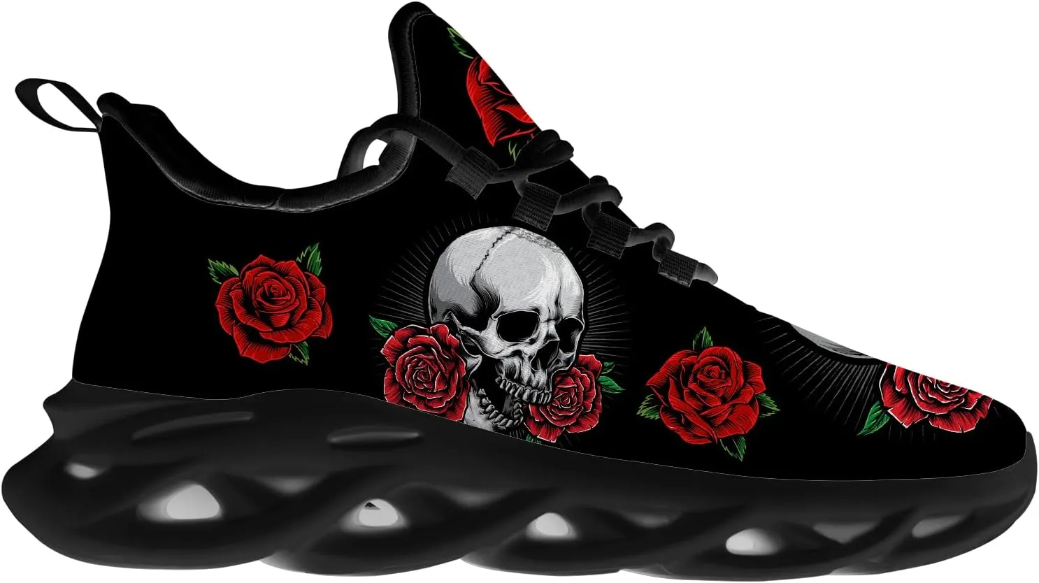 Men's Women's Flower Skull Shoes Skull Sneakers Running Walking Tennis Shoes Gifts for Dad Mom