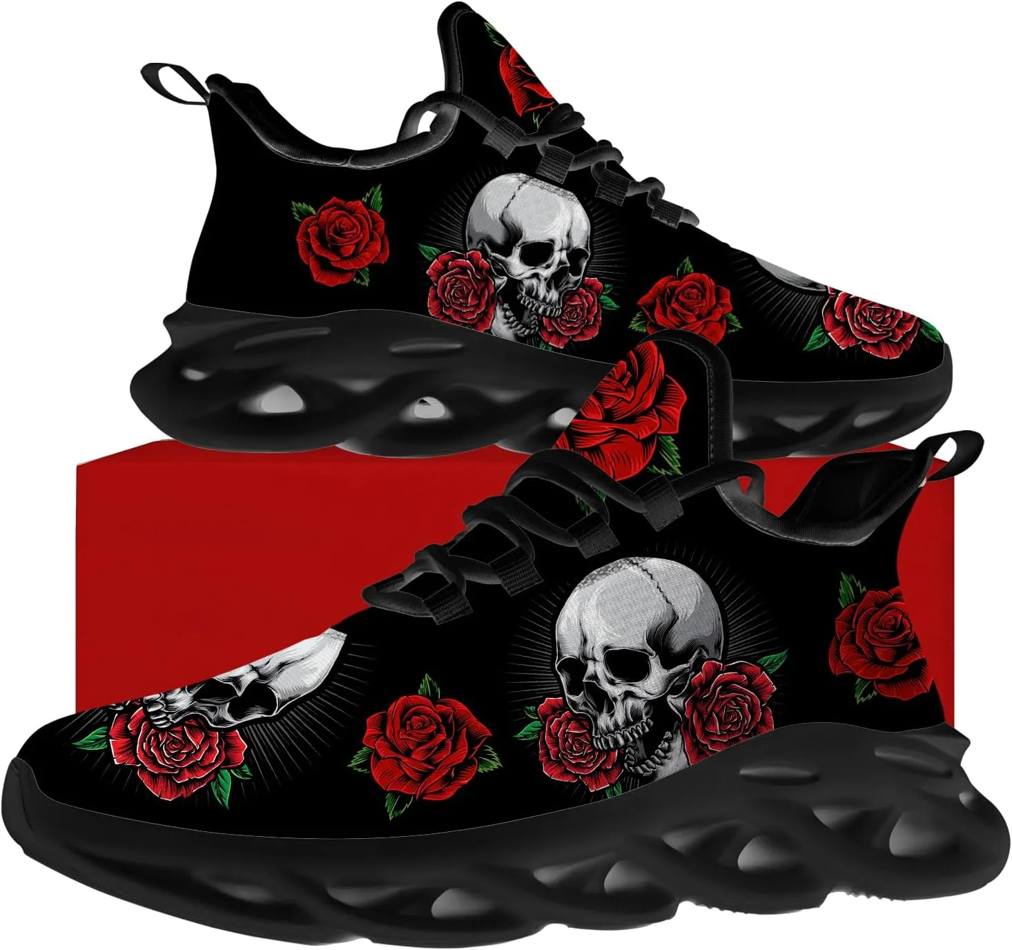 Men's Women's Flower Skull Shoes Skull Sneakers Running Walking Tennis Shoes Gifts for Dad Mom