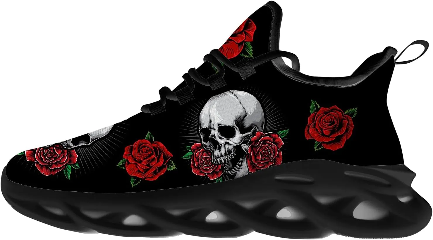 Men's Women's Flower Skull Shoes Skull Sneakers Running Walking Tennis Shoes Gifts for Dad Mom