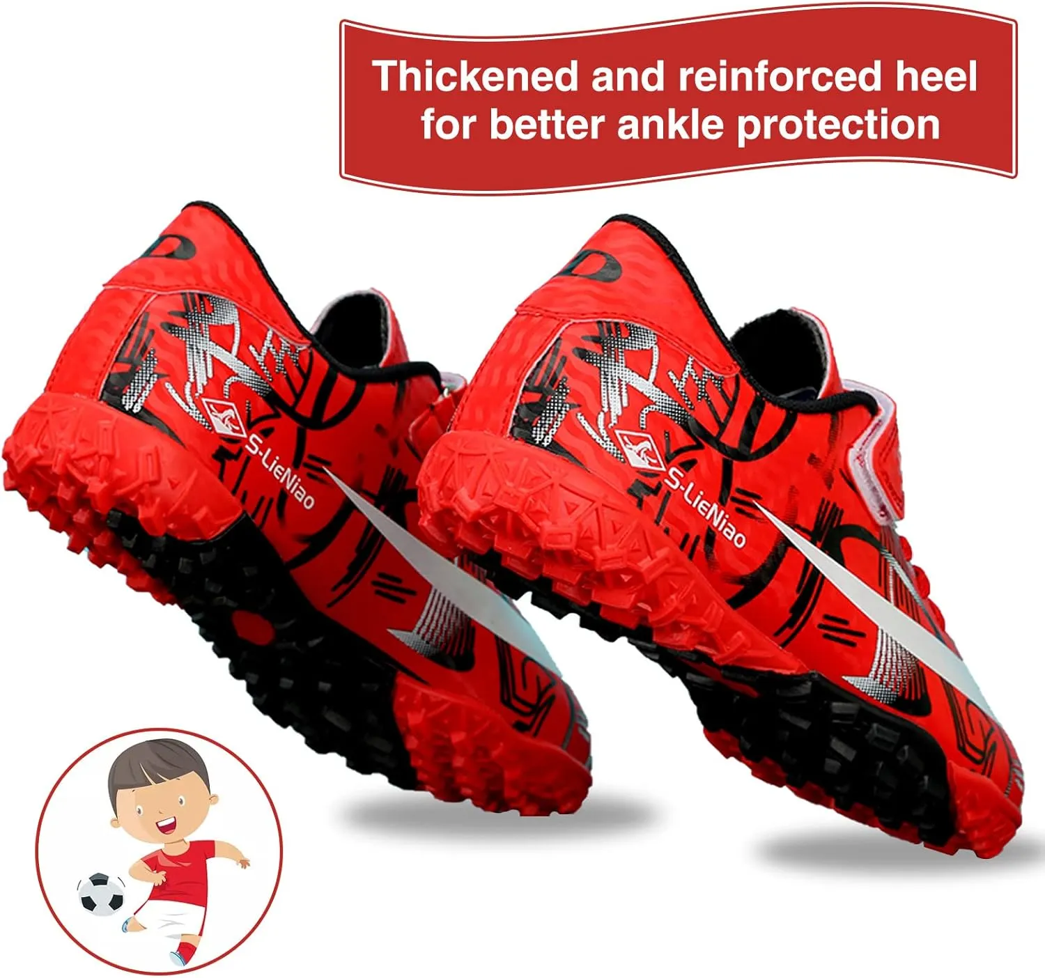 Mnplciea Kids Soccer Cleats Boys Girls Athletic Football Shoes Teenager Outdoor Indoor Anti-SlipTurf Soccer Shoes