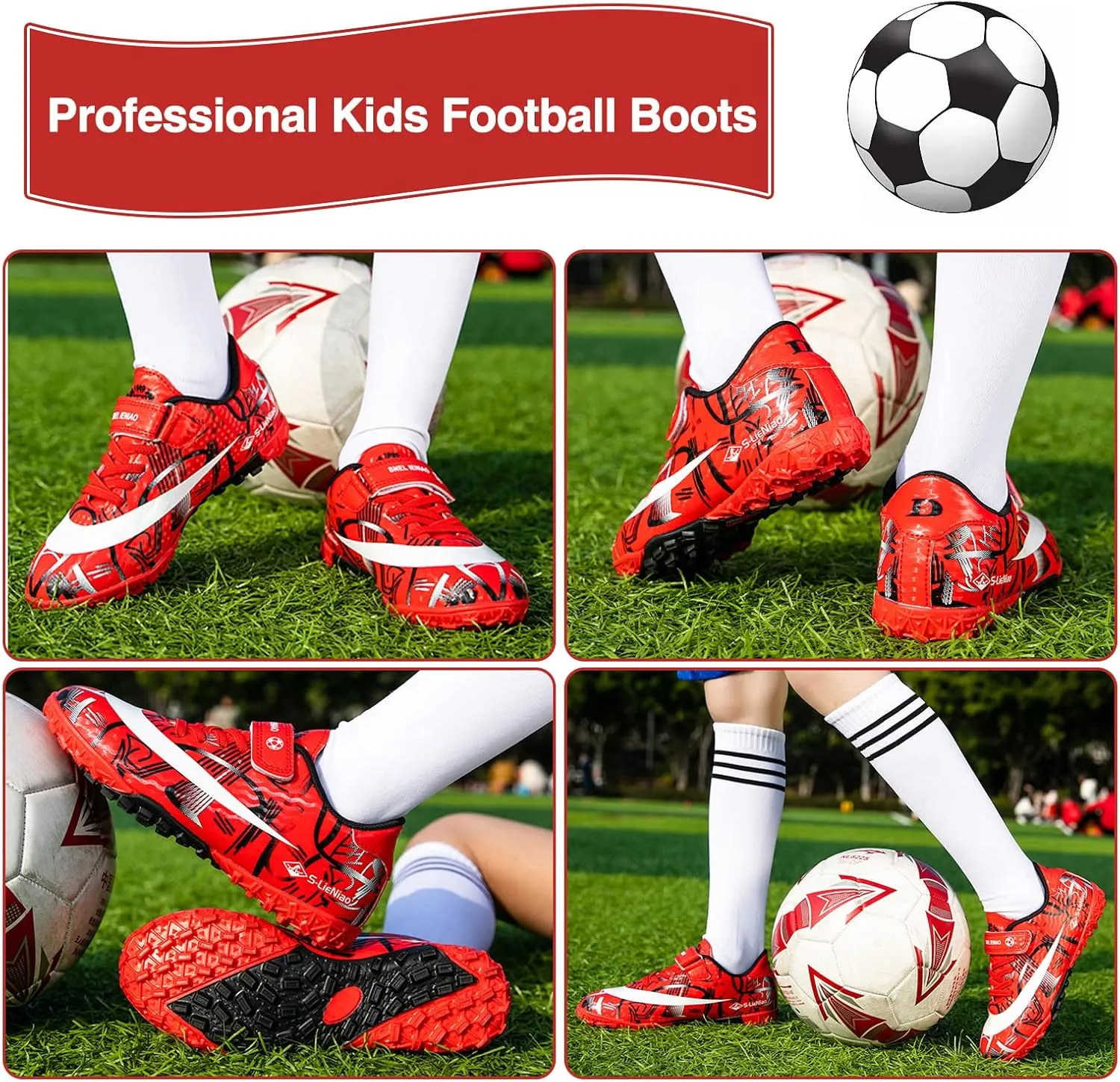 Mnplciea Kids Soccer Cleats Boys Girls Athletic Football Shoes Teenager Outdoor Indoor Anti-SlipTurf Soccer Shoes