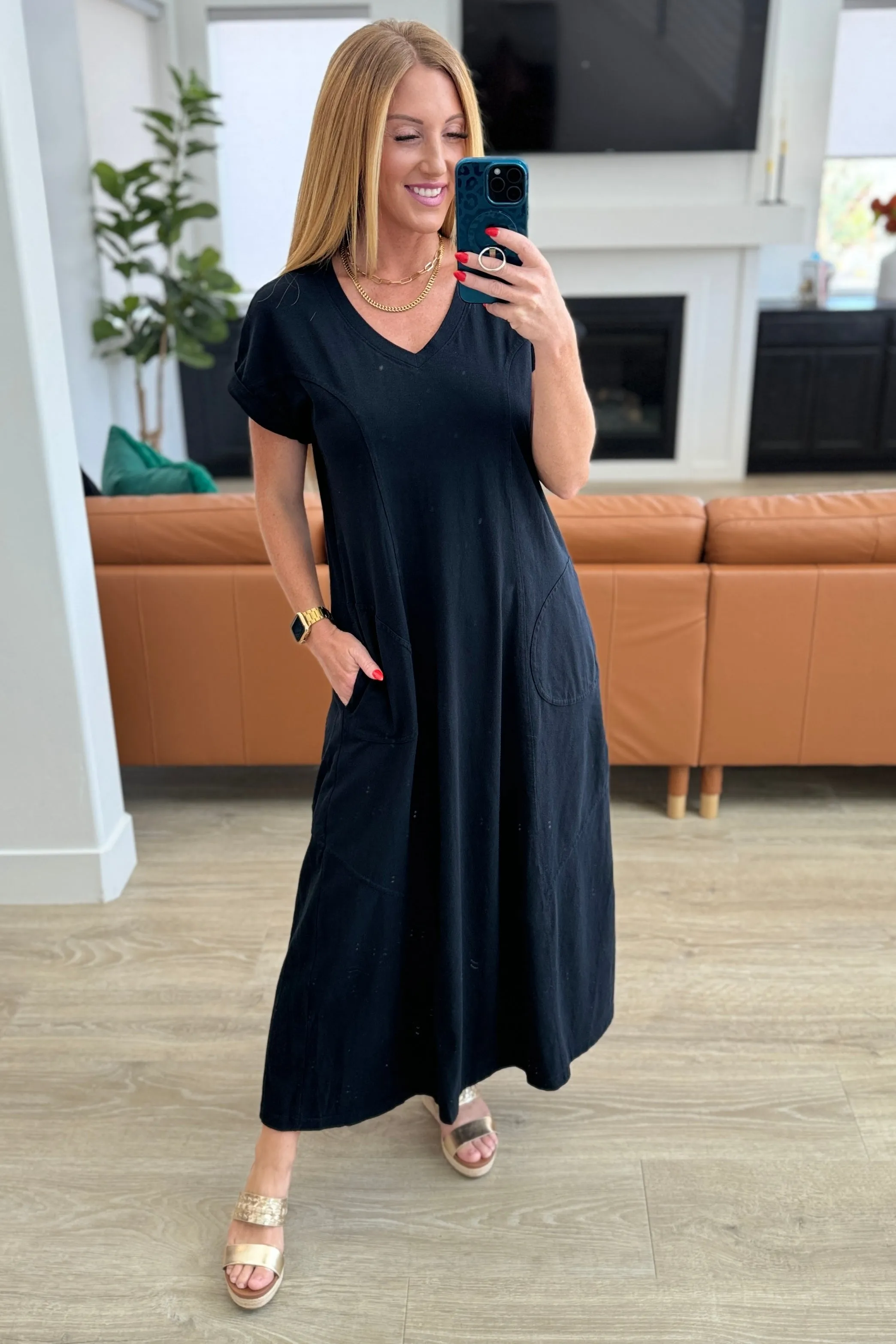Modern Maritime Shift Maxi Dress in Black by Rae Mode