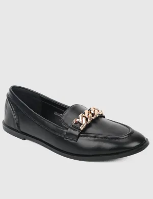 Moyna Rounded Toe Loafers, Moccasins & Boat Shoes (Black)