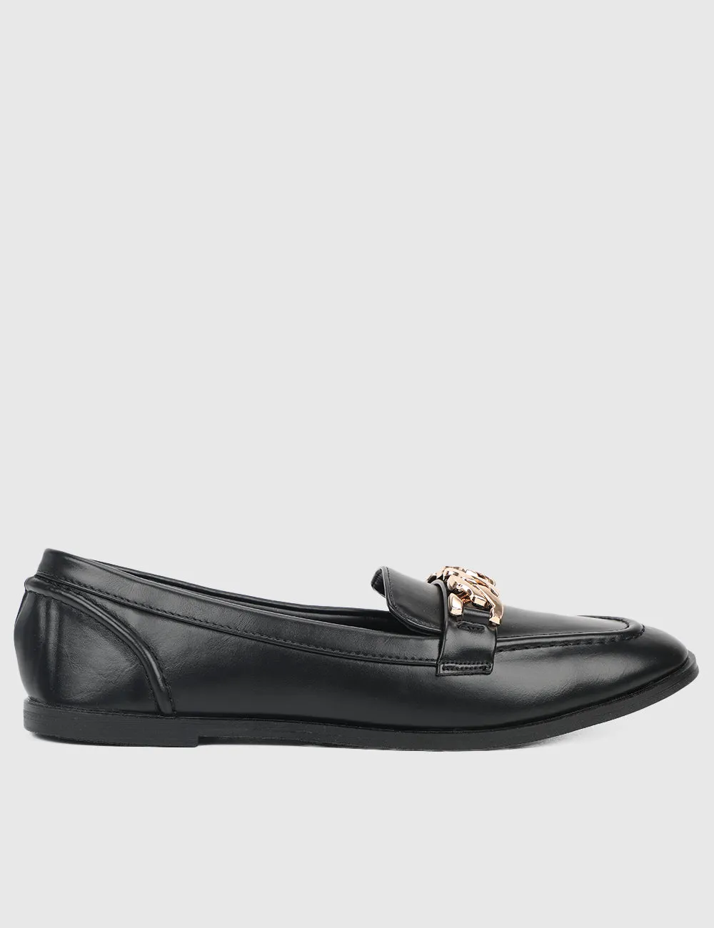 Moyna Rounded Toe Loafers, Moccasins & Boat Shoes (Black)