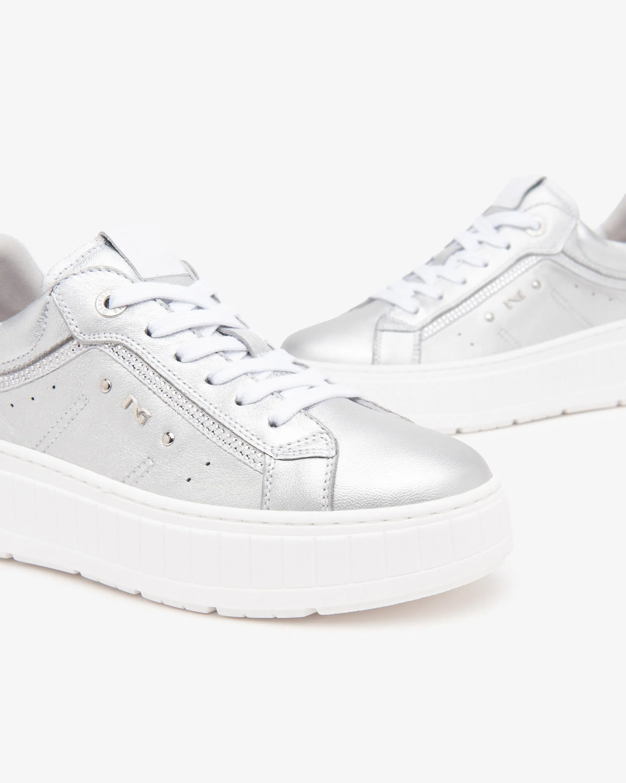 NeroGiardini Silver Leather Trainers