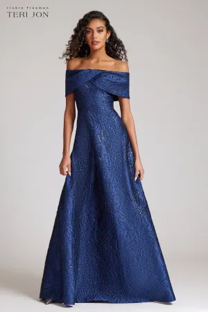 Off The Shoulder Portrait Metallic Jacquard A-Line