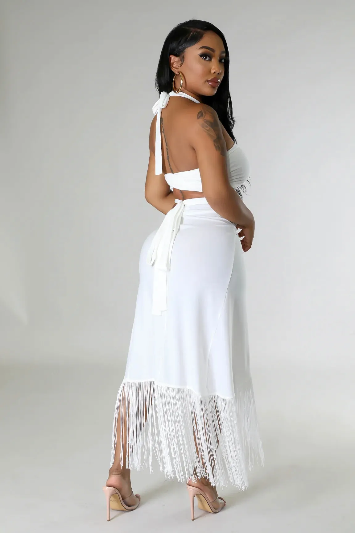 Opulent Beach Oasis Cut Out Tie Backless Halter Top & Wrap Set