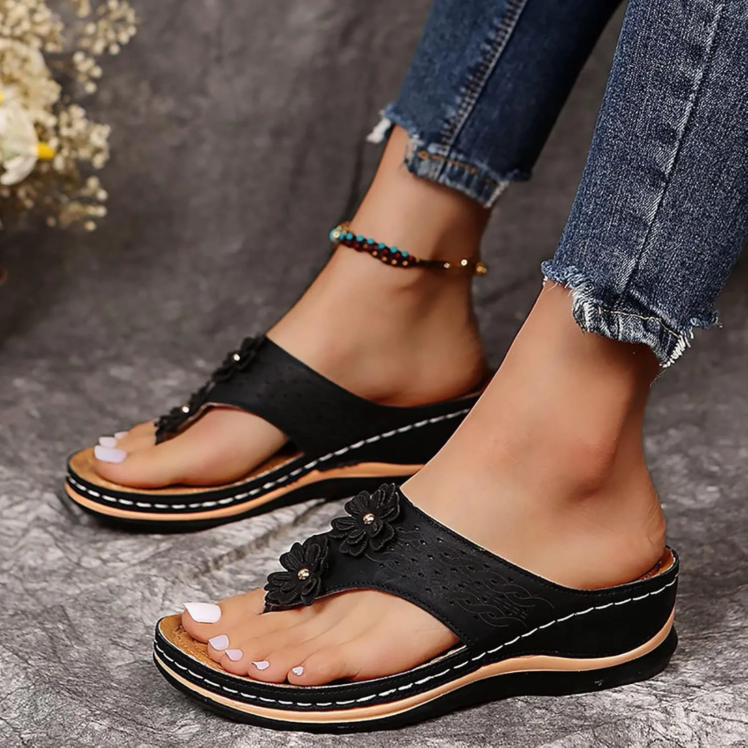 Orthopedic Sandals for Women 2025,Wedge Orthopedic Sandals Womens,Womens Flip Flops with Arch Support,2025 Orthotic flip Flops for Flat Feet,Summer Comfortable Walking Sandals