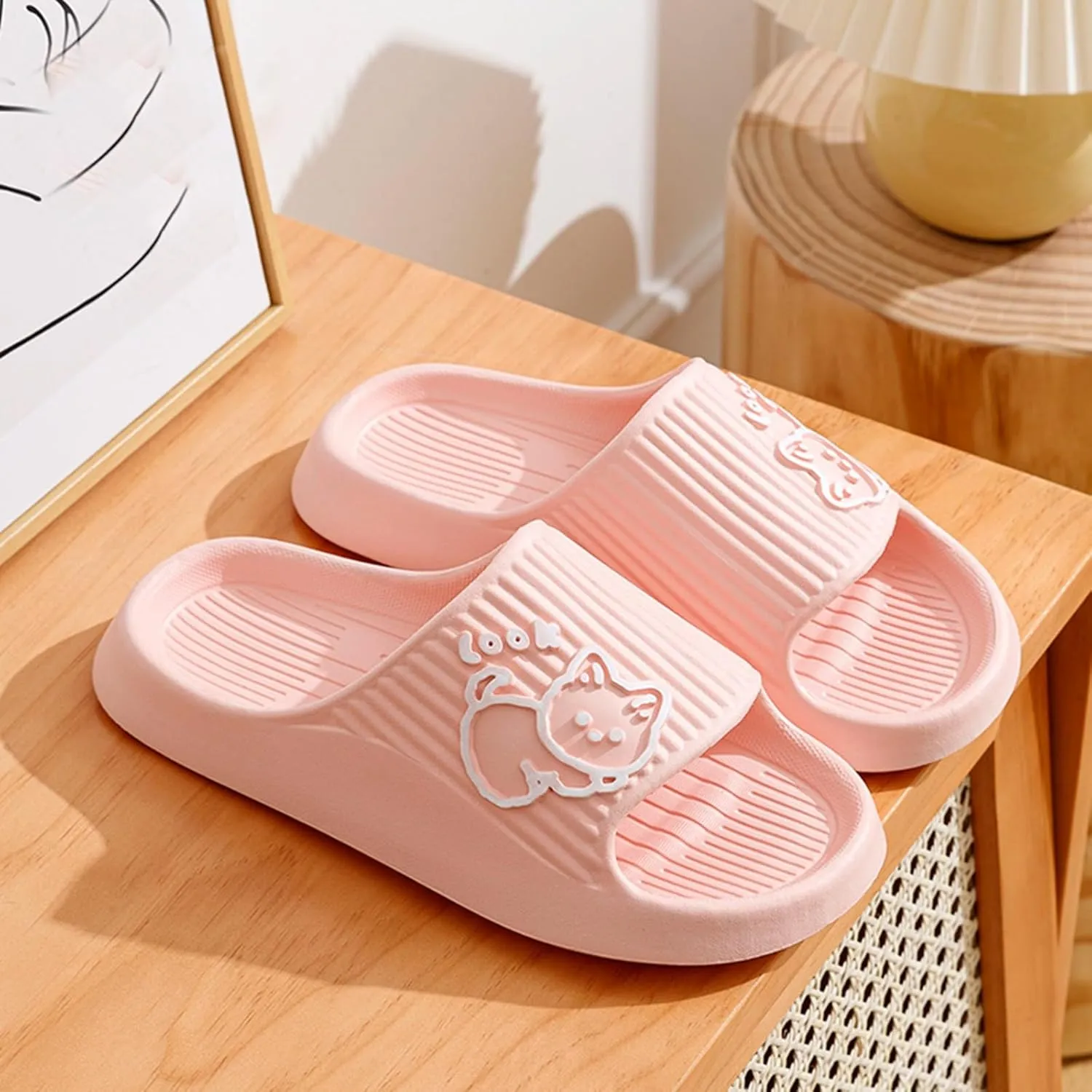 Pillow Slippers for Women and Men Shower Slides Non Slip Quick Drying Bathroom Ballerina Summer Slippers for Women