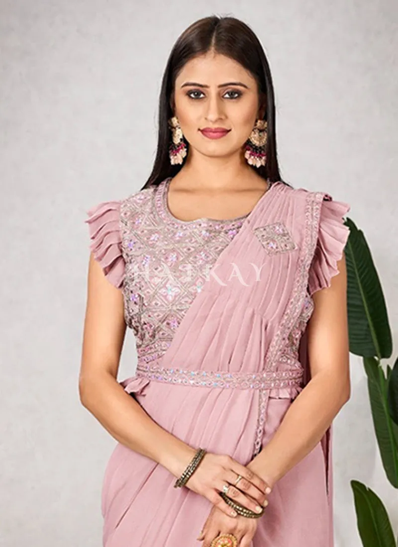 Pink Embroidered Party Wear Saree