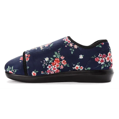 Propet Women's Cush N Foot Slippers- Navy Blossom
