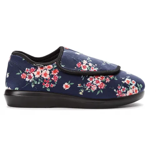 Propet Women's Cush N Foot Slippers- Navy Blossom
