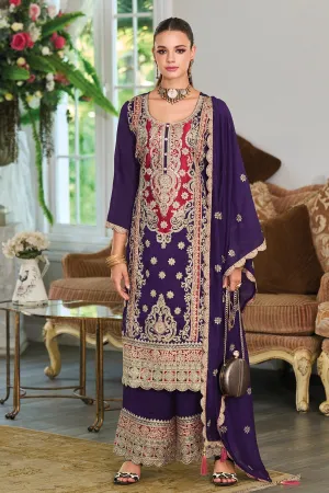Purple Silk Embroidered Kurta Palazzo Suit