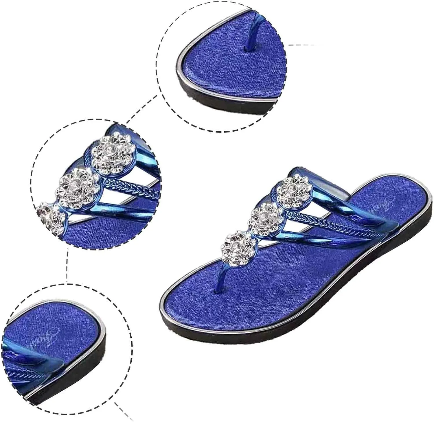 Rhinestone Womens Flip Flops Vacation Travel Outdoor Beach Sandals Walking Thong Slip on Plantar Fasciitis Shoes