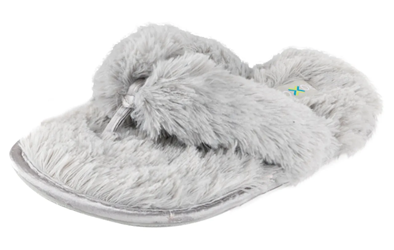 Roxoni Fuzzy House Slippers for Women  Comfortable Furry Spa Thongs  Cozy Slip On Flip Flops - Soft Insole & Rubber Outsole