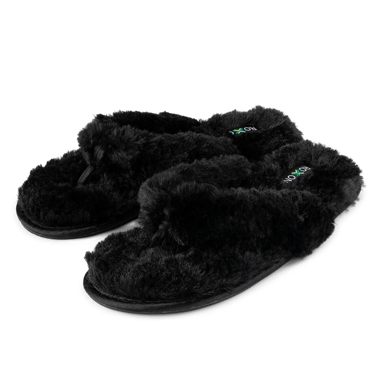 Roxoni Fuzzy House Slippers for Women  Comfortable Furry Spa Thongs  Cozy Slip On Flip Flops - Soft Insole & Rubber Outsole