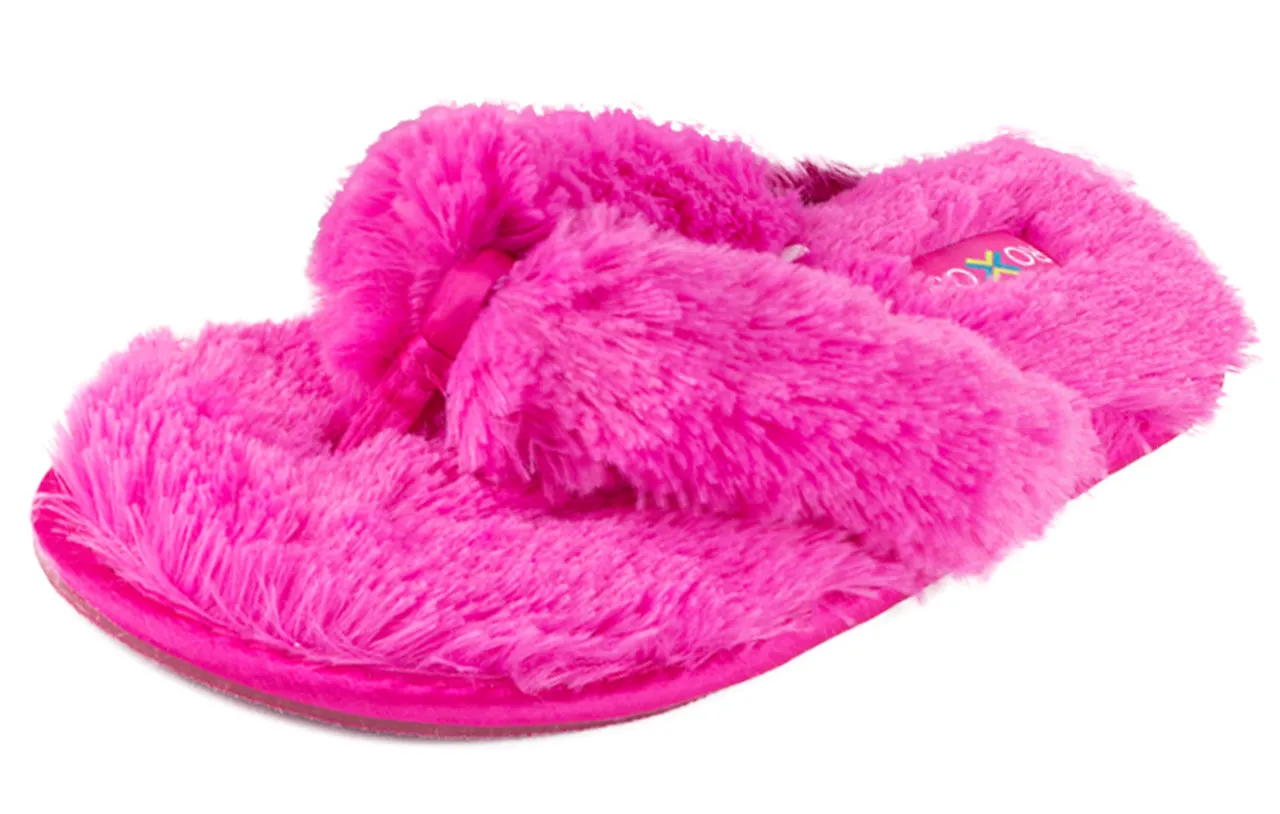 Roxoni Fuzzy House Slippers for Women  Comfortable Furry Spa Thongs  Cozy Slip On Flip Flops - Soft Insole & Rubber Outsole
