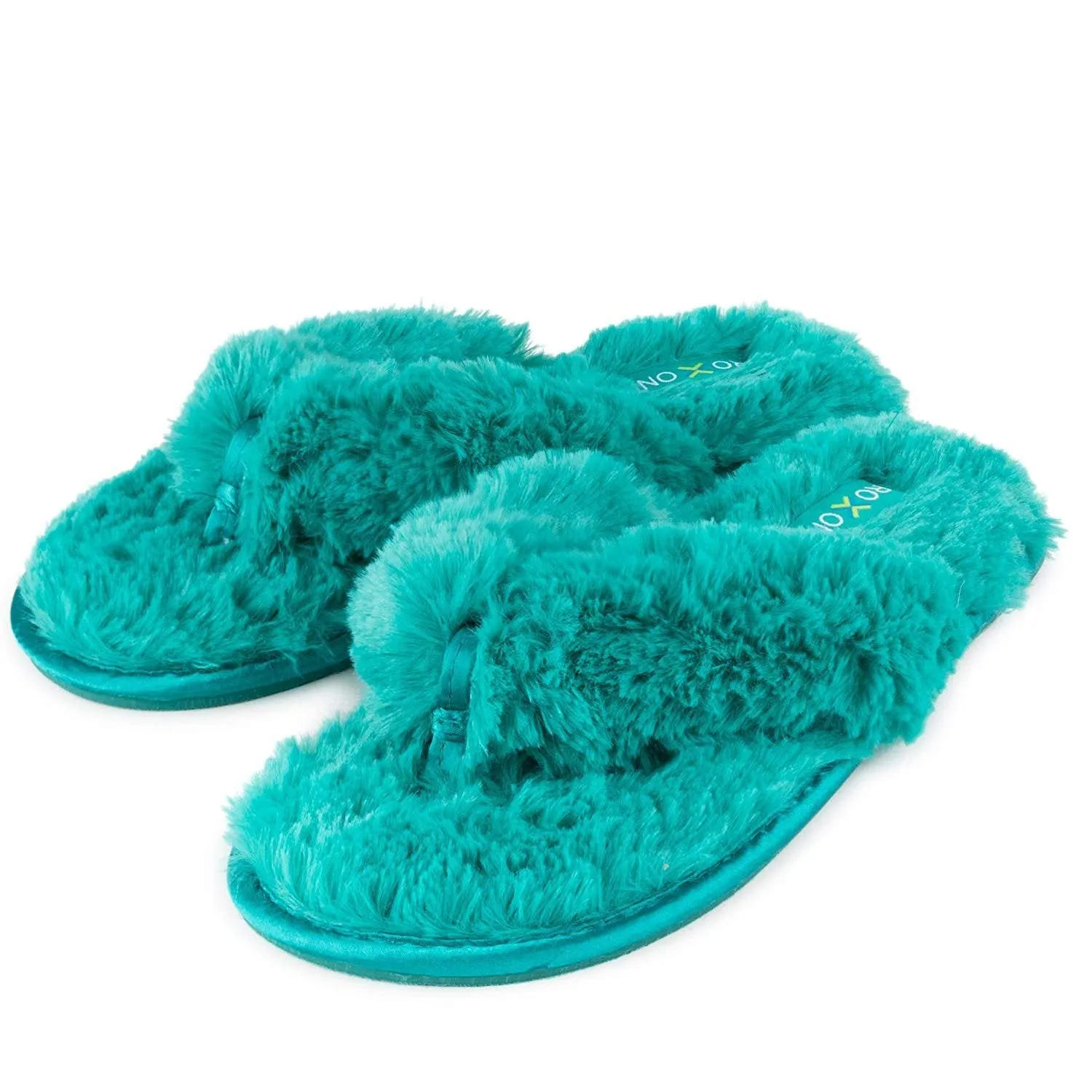 Roxoni Fuzzy House Slippers for Women  Comfortable Furry Spa Thongs  Cozy Slip On Flip Flops - Soft Insole & Rubber Outsole