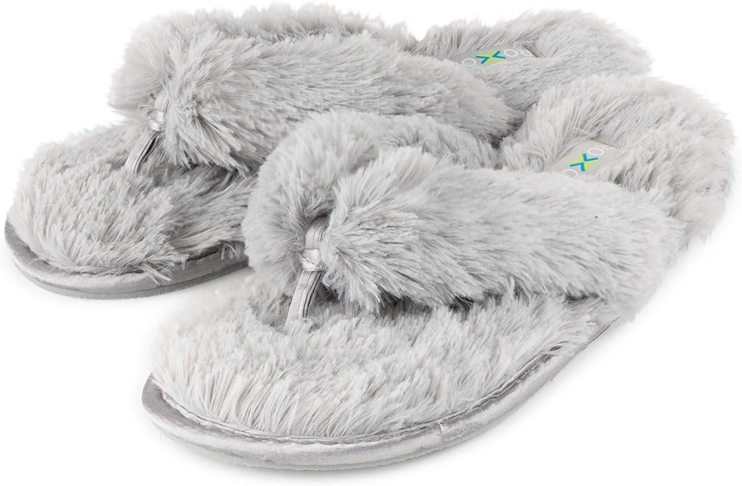 Roxoni Fuzzy House Slippers for Women  Comfortable Furry Spa Thongs  Cozy Slip On Flip Flops - Soft Insole & Rubber Outsole