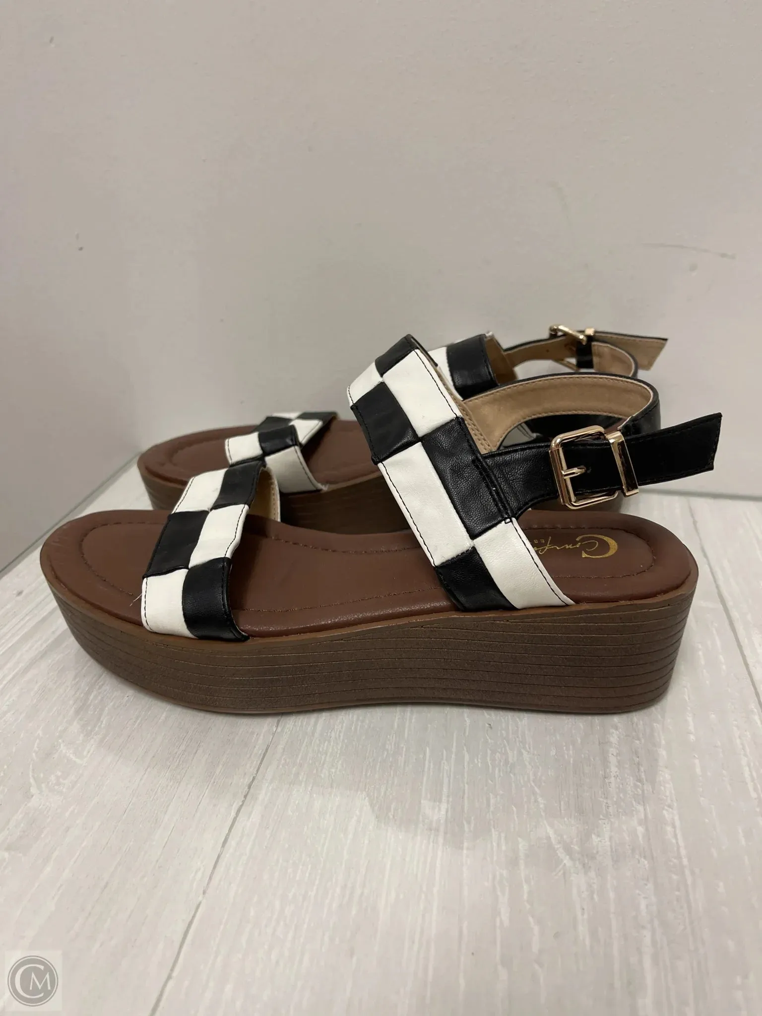 Sandals Heels Platform By Cato In Black & White, Size: 6.5
