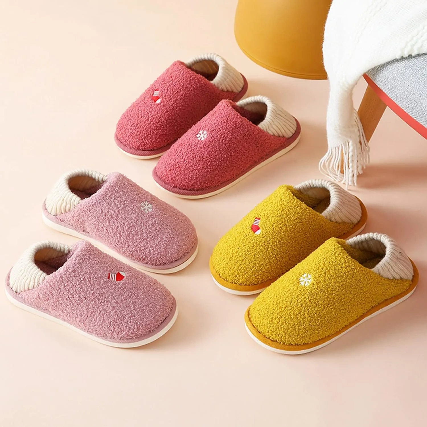 SBGMoSJ Womens Winter Warm Cozy House Fur Slippers Warming Slippers Mens Slippers Size 11.5 Wide Christmas Slippers for Men and Women Christmas Ribbon Gifts for Her 2023