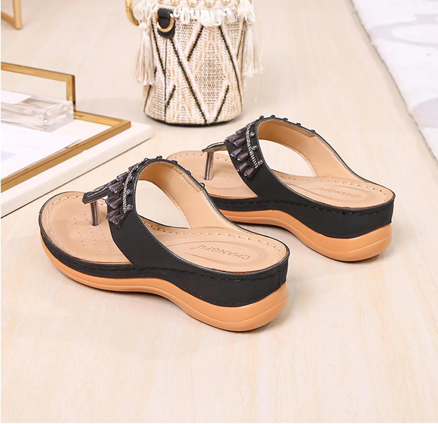 Slide Wedges Sandals for Women T Strap Sandals Low Wedges Open Toe Wide Width Orthopedic Slippers Slip On Casual Shoes Comfort Wear Shoes for Beach Vacation Outdoor Breathable Shoe Womens Sandals