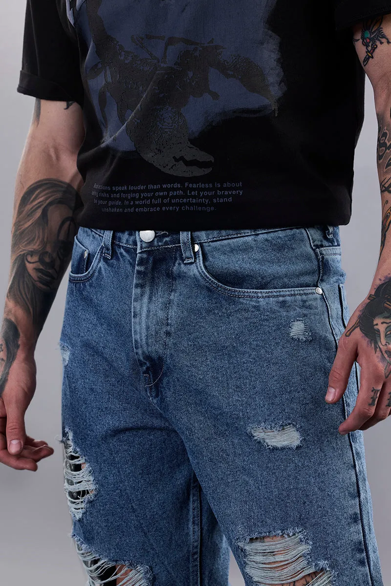 Snitch Revolution Blue Distressed Baggy Fit Jeans