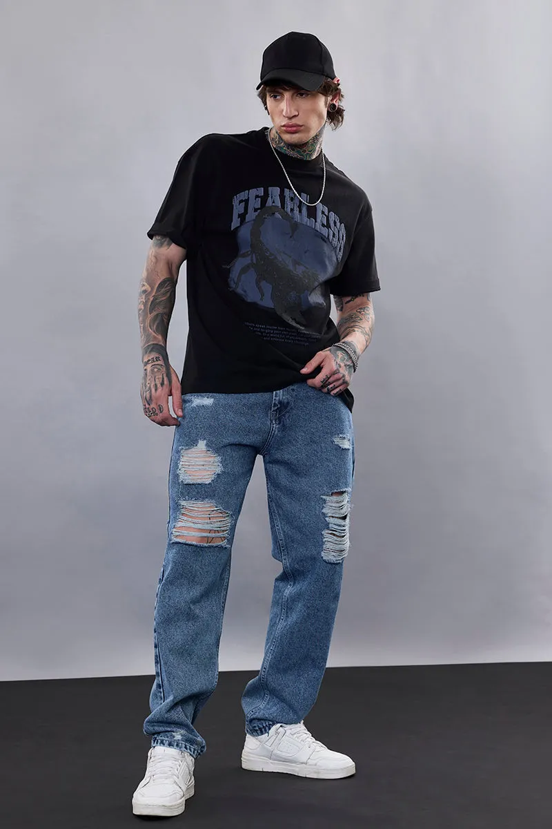 Snitch Revolution Blue Distressed Baggy Fit Jeans