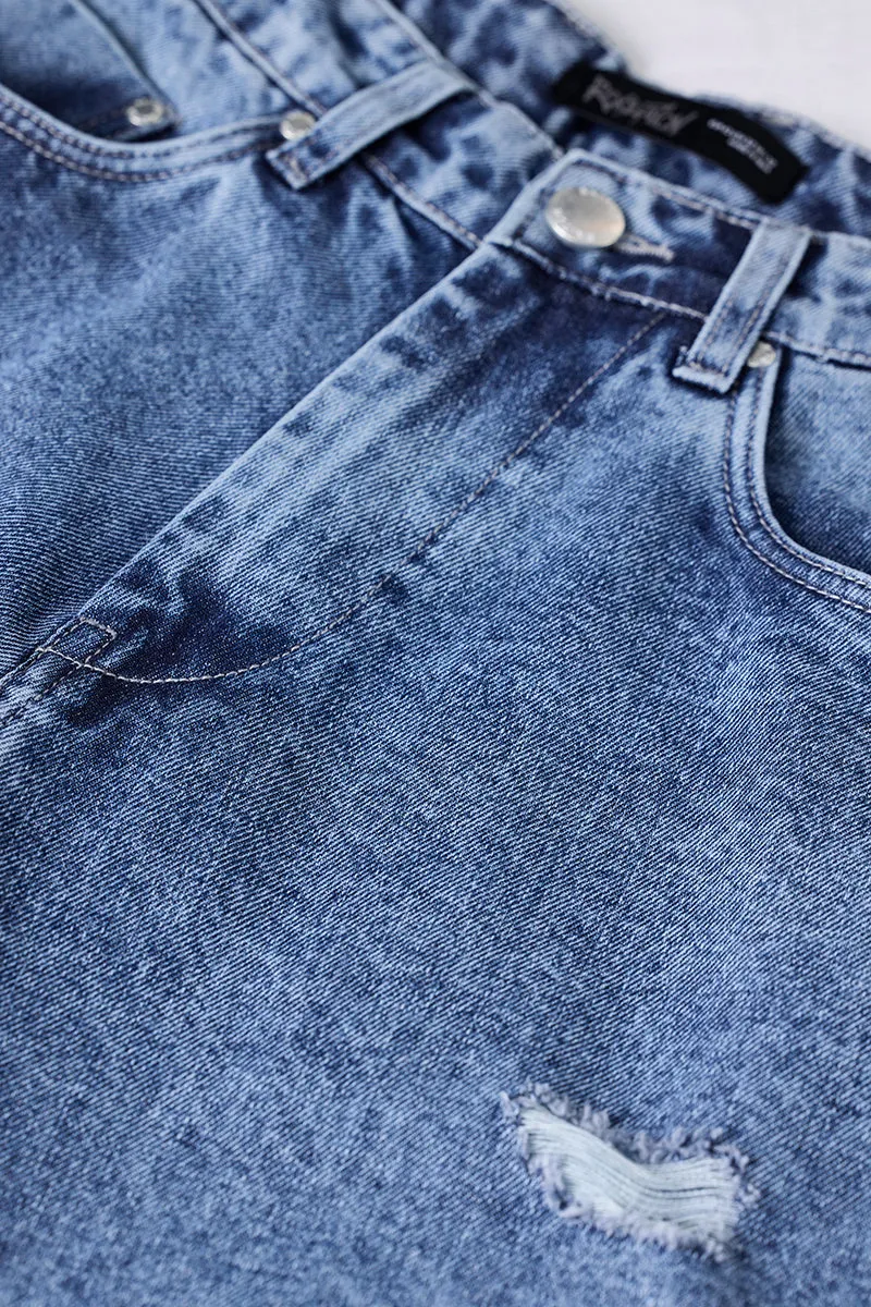 Snitch Revolution Blue Distressed Baggy Fit Jeans