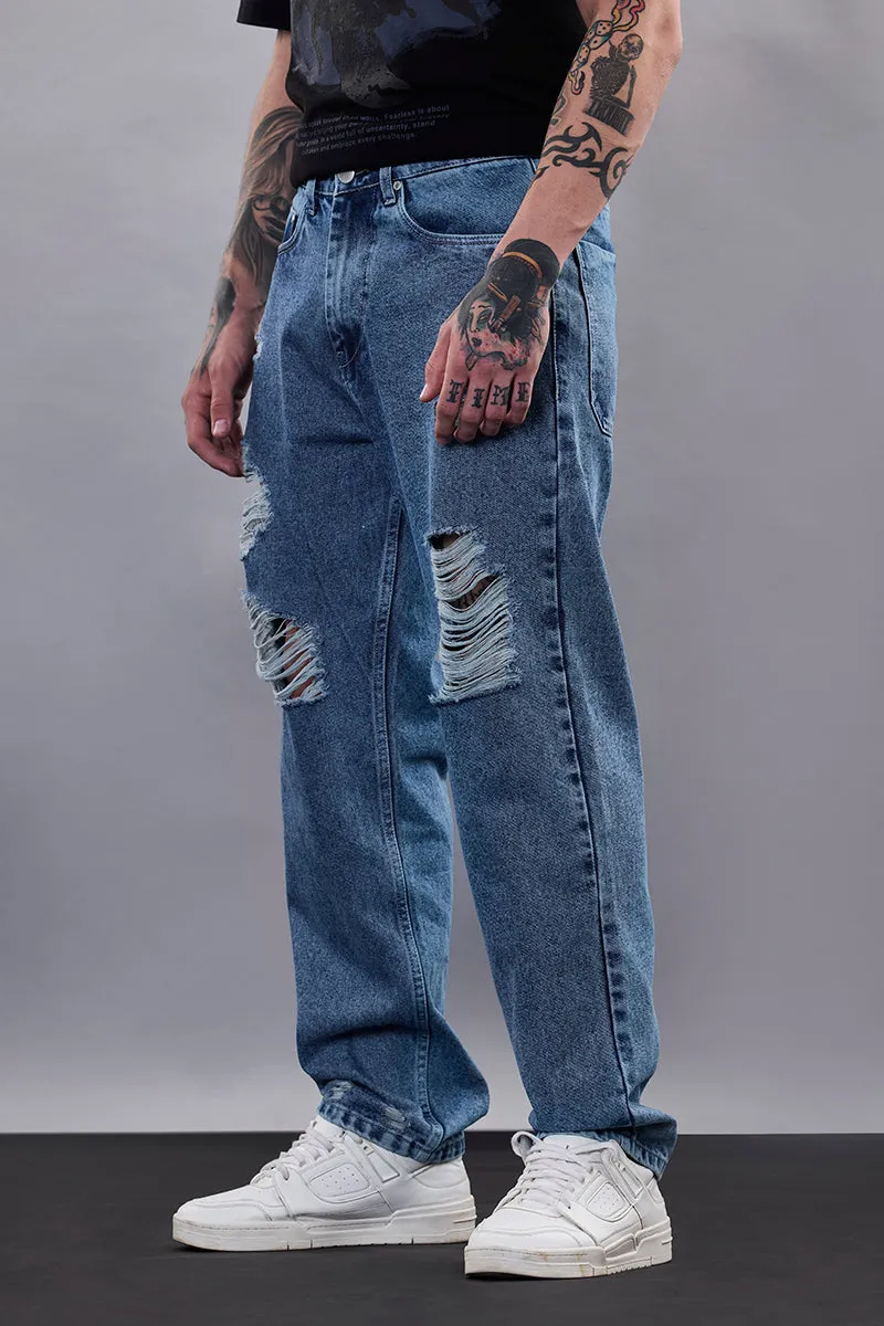 Snitch Revolution Blue Distressed Baggy Fit Jeans