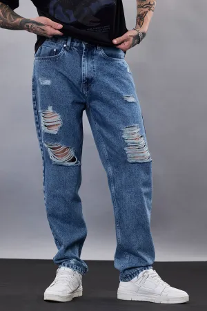 Snitch Revolution Blue Distressed Baggy Fit Jeans