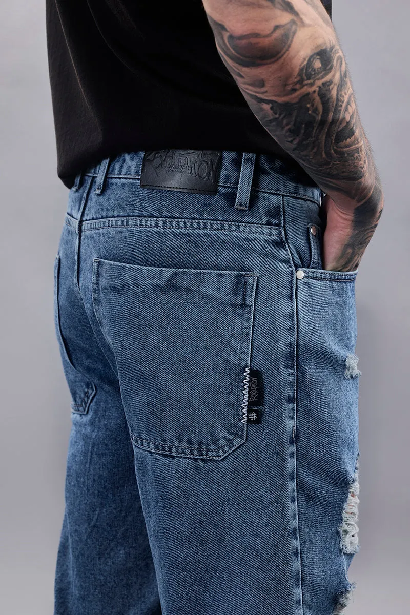 Snitch Revolution Blue Distressed Baggy Fit Jeans