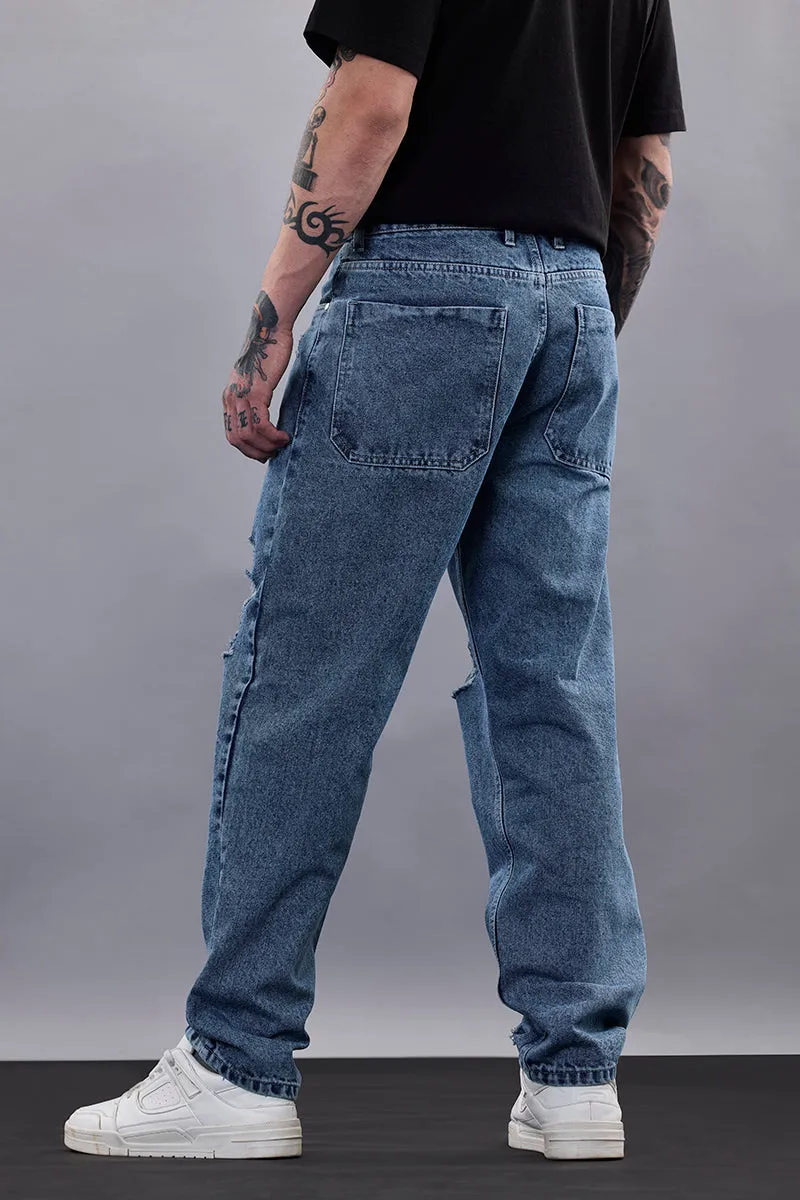 Snitch Revolution Blue Distressed Baggy Fit Jeans