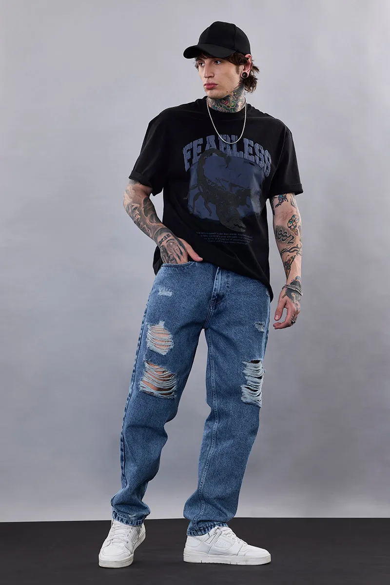 Snitch Revolution Blue Distressed Baggy Fit Jeans