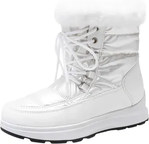Snow Boots for Women Waterproof Anti-slip Winter Boots Classic Fuzzy Fur Booties Lightweight Slip on Ankle Boots Ladies Walking Hiking Booties